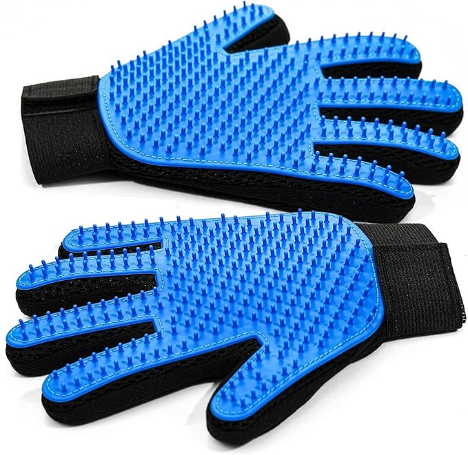 Pet Grooming Gloves for Dogs & Cats – Premium 259-Tip Deshedding & Massage Mitts, Easy-Peel Hair Removal, Adjustable Strap, 1 Pair (Blue/Pink) (Blue)