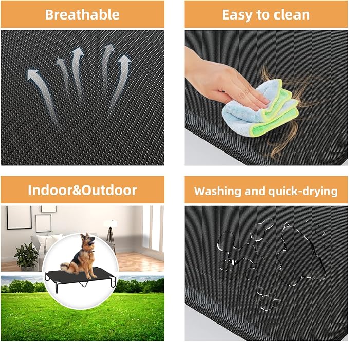 FAYDUDU Elevated Dog Bed Portable Raised Dog Beds with Washable Mesh Cooling Breathable Elevated Pet Bed Large for Indoor and Outdoor Use