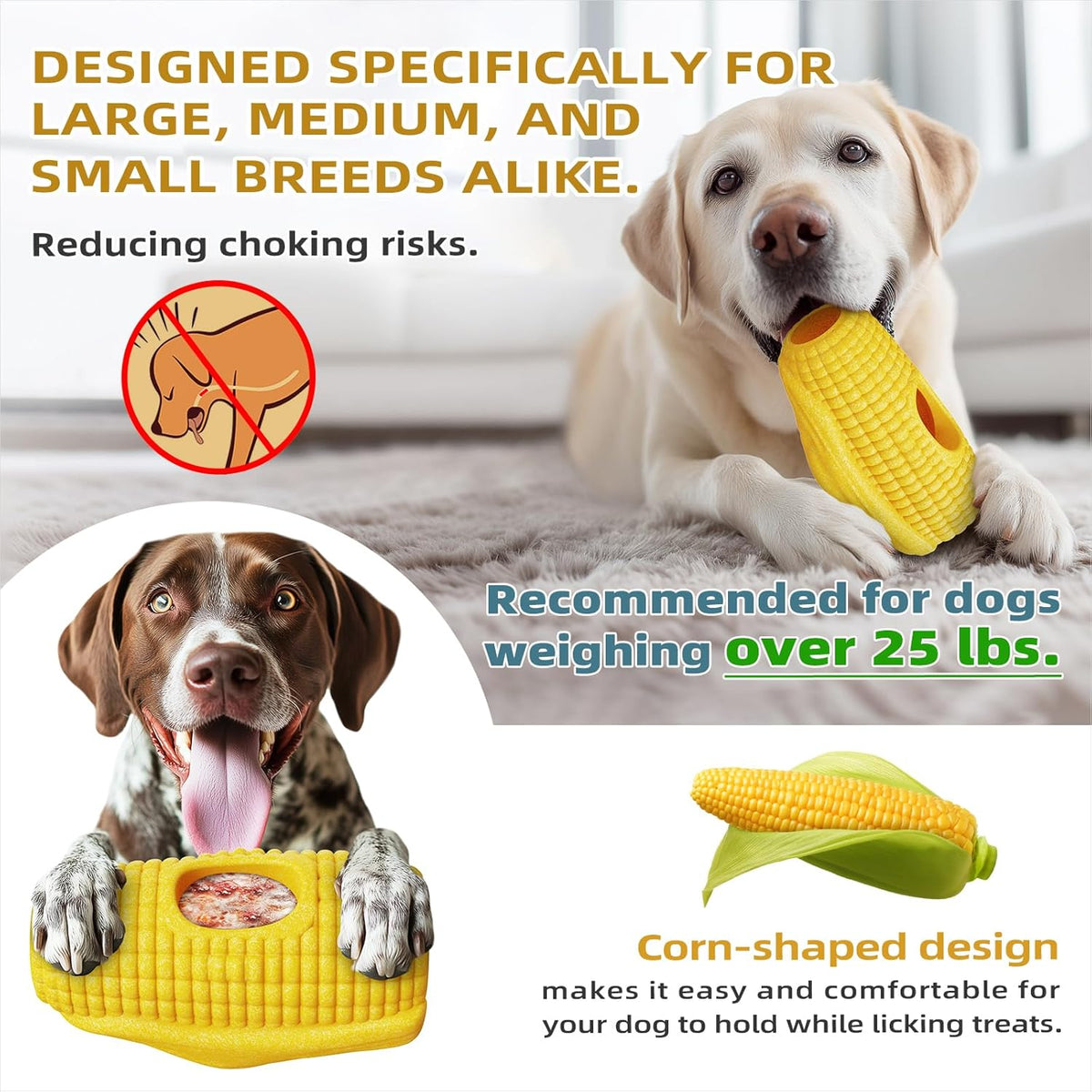 2 Pack Dog Toys for Aggressive Chewers – Interactive Indestructible Dog Toys to Keep Them Busy – Frozen Treat Toy for Large & Medium Dogs, Reduces Anxiety, Tree Stump & Corn Shapes