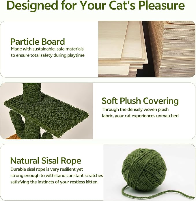 Cactus Floor to Ceiling Cat Tower, 17-in-1 Cat Wall Shelves, Green | Cat Tree with Adjustable Height(87-104 IN), Cat Climbing Wall Furniture Set for 16 Inch Drywall, with Scratching Post, Tunnel
