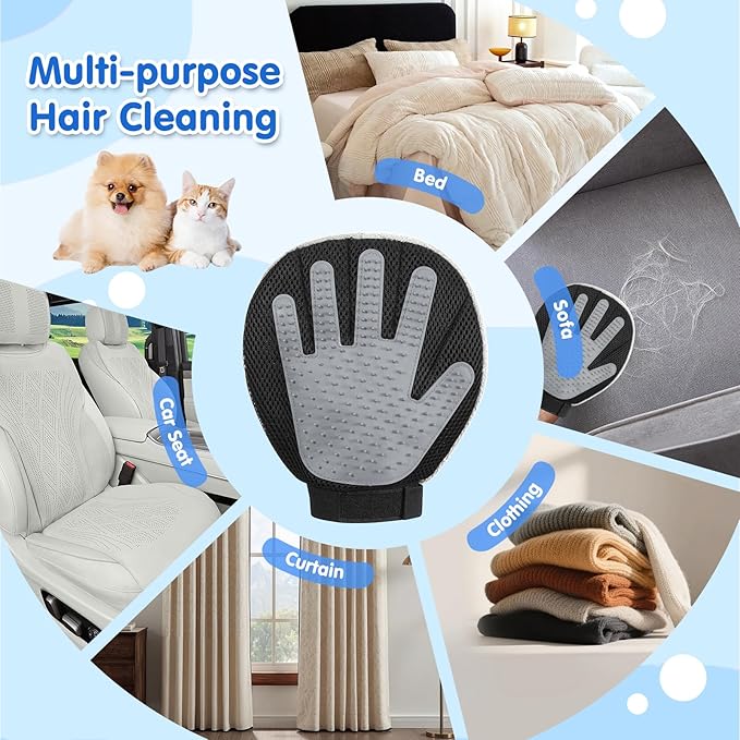 Pawaboo Dual-Side Pet Hair Removal Glove for Dogs and Cats, Reusable Electrostatic Hair Removal & Silicone Fur Brush, Pet Fur Grooming Glove for Carpet Couch Clothes