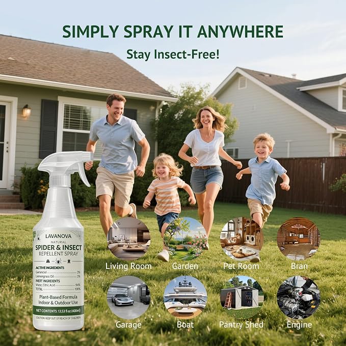 Spider Repellent Indoor & Outdoor, 13.5 OZ Lemongrass Oil Spider & Insect Repellent Spray, Plant-Based Bug Control for Spiders, Ants, Roaches and Other Common Household Pests, Kids and Pets Safe