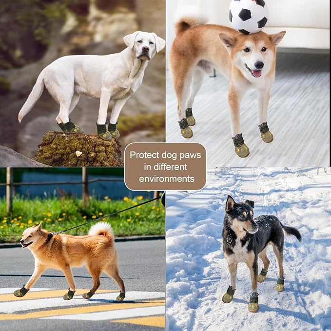 EXPAWLORER Anti-Slip Dog Shoes - 4PCS Waterproof Dog Boots with Reflective Straps for Outdoor Hiking, Dog Paw Protectors for Hot Pavement Winter Snow, Non Slip Dog Booties for Small Medium Large Dogs