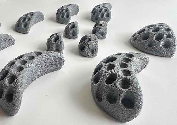 Moon Rock Climbing Holds Easy to Grab Holds for Home Climbing Walls and Swing Sets. Positive in Cut Jugs Great for Kids. Dual Texture, Eco Friendly, Non-Toxic. 2X Stronger Recycled Material.(Grey)