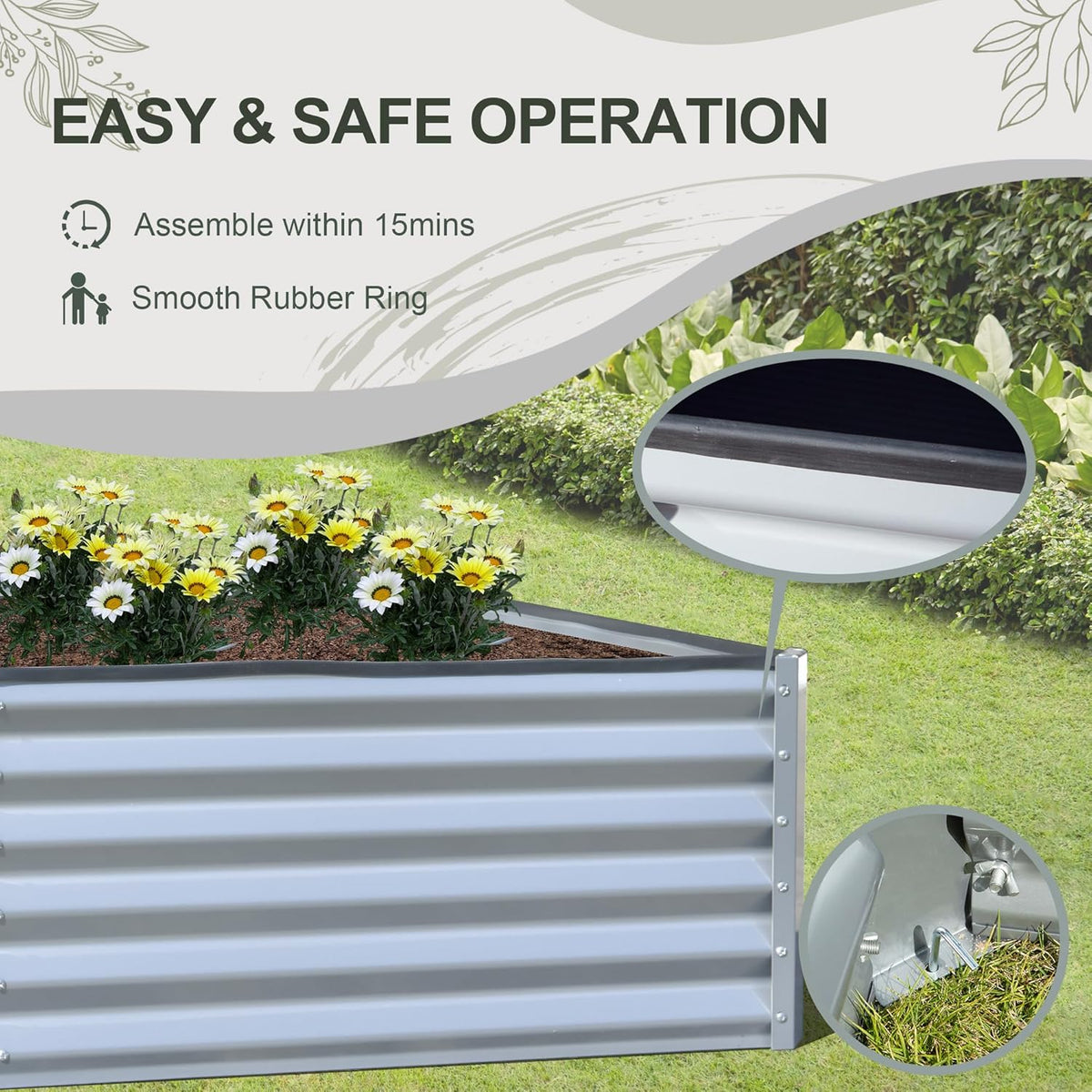 Domi Raised Garden Beds Outdoor, 6x3x1.5Ft Thickening Tall Metal Rectangular Deep Root Box Planter for Vegetables, Flowers, Herbs, and Succulents 1.5" Deep w/ 192 Gallon Capacity - Silvery