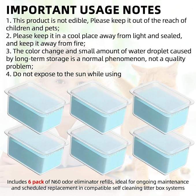 N60 Odor Eliminator Refills Compatible with PET-KIT Purobot Ultra & Purobot Max Pro Cat Litter Deodorizer for Self Cleaning Litter Box, N60 Deodorizer Refill Pet Odor Remover, 6 Pack
