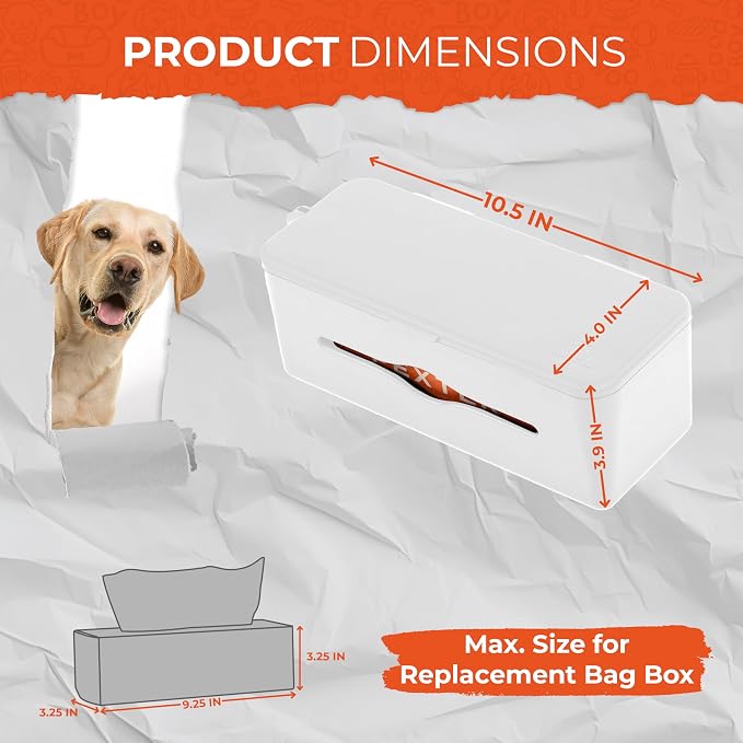 PEXTER Large Roll Poop Bag Dispenser - Dog Poop Bag Dispenser Wall Mount - Dog Waste Station for Outdoor or Indoor Use - Pet Waste Station - Includes 315 Dog Waste Bags (White)
