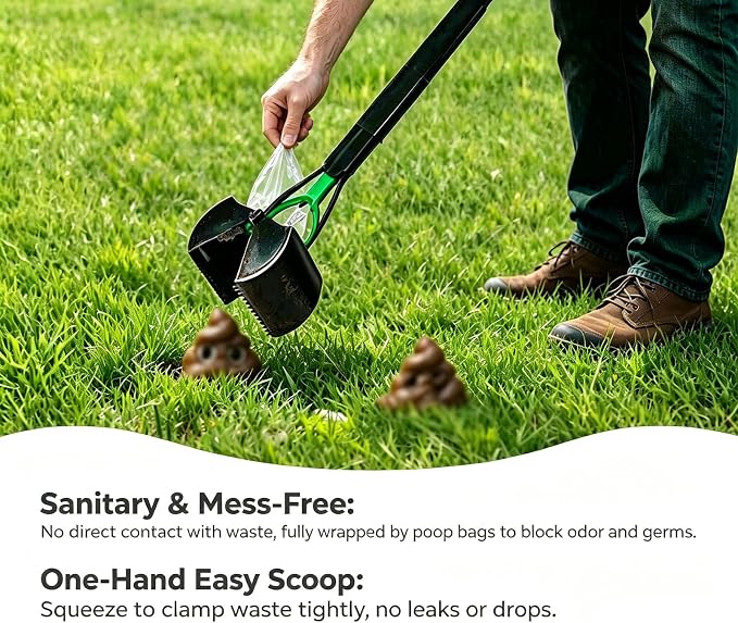 32'' Portable Pooper Scooper, Heavy Duty Dog Poop Pick Up Tool for Medium & Large Dogs, Clean Waste Tool for Yard, Lawns & Grass, Green | Medium & Large Dogs, Yard & Lawn Use, 81 cm Length, Waste Cleanup Tool,