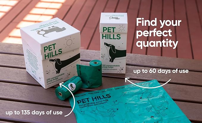 Pet Hills Heavy Duty Compostable Dog Poop Bags – 270 Count, 25% Thicker, Leakproof & Unscented Refills, Fits All Dispensers, Plant-Based, TÜV OK Compost HOME Certified