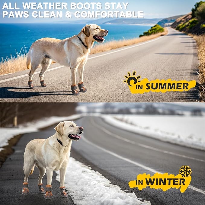EXPAWLORER 4PCS Anti-Slip Dog Shoes - Waterproof Dog Booties & Paw Protectors with Reflective Straps for Outdoor Hot Pavement Hiking, Indoor Hardwood Floors, Winter Boots for Small Medium Large Dogs