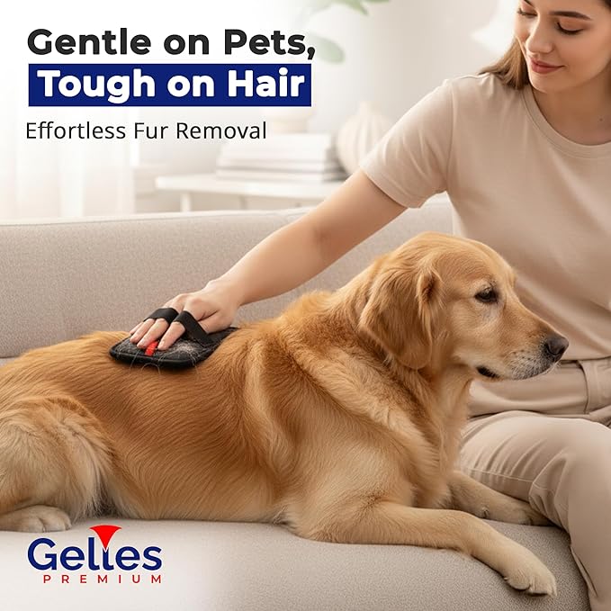 Gelles PREMIUM electrostatic pet Hair Removal Glove, Reusable The Magic Brush pet Hair Remover, 2-Piece pet Glove Set for Furniture, Clothing, Car Seats, Reusable 2-in-1 Design, 1 Pack (2)