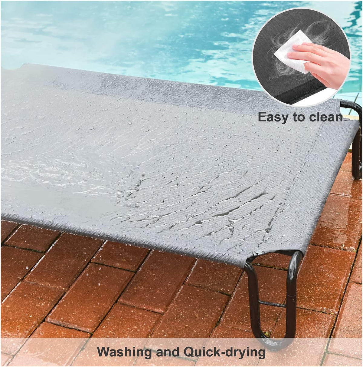 pettycare Elevated Outdoor Dog Bed - Raised Dog Bed for Large Dogs, Waterproof Dog Cot Bed Easy to Assemble, Cooling Elevated Dog Bed with Breathable Teslin Mesh, Durable, Non Slip, Up to 65 lbs,Grey