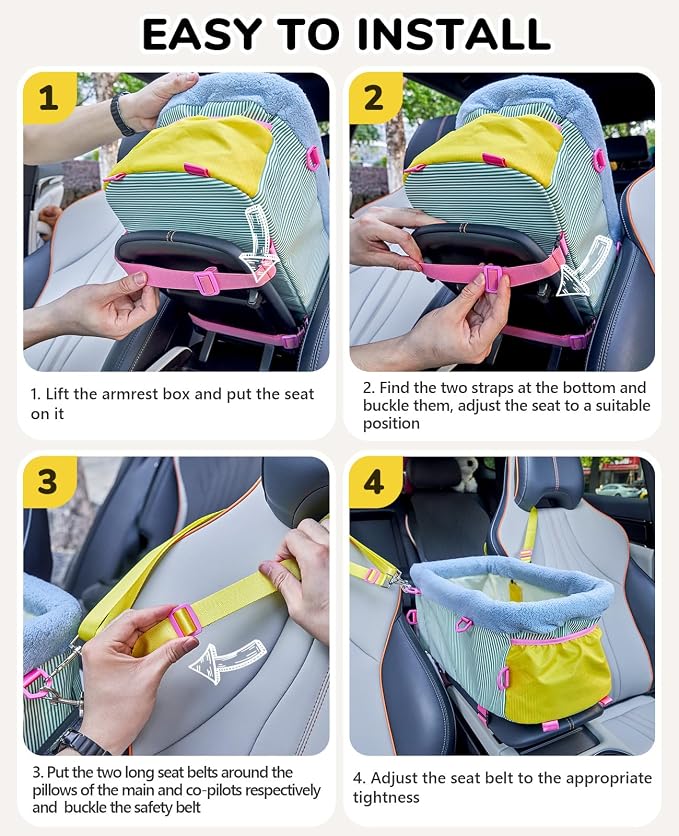BurgeonNest Center Console Dog Car Seat for Small Dogs up to 9 lbs Light Blue