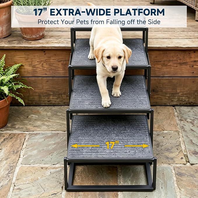 Dog Ramp for Car, Foldable Dog Steps for Car with Non-Slip Surface, Dogs Stairs for Cars, High Beds, Truck, Supports up to 250lbs, 4 Steps