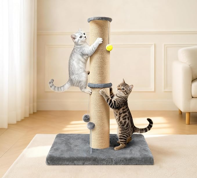 5-Inch Thick Sisal Cat Scratching Post, 36" Tall Tower, Gray | Cat Scratch Tower with Top Platform, Extra-Stable 20.8×15.9" Base, Durable Cat Scratcher, For Indoor Cats