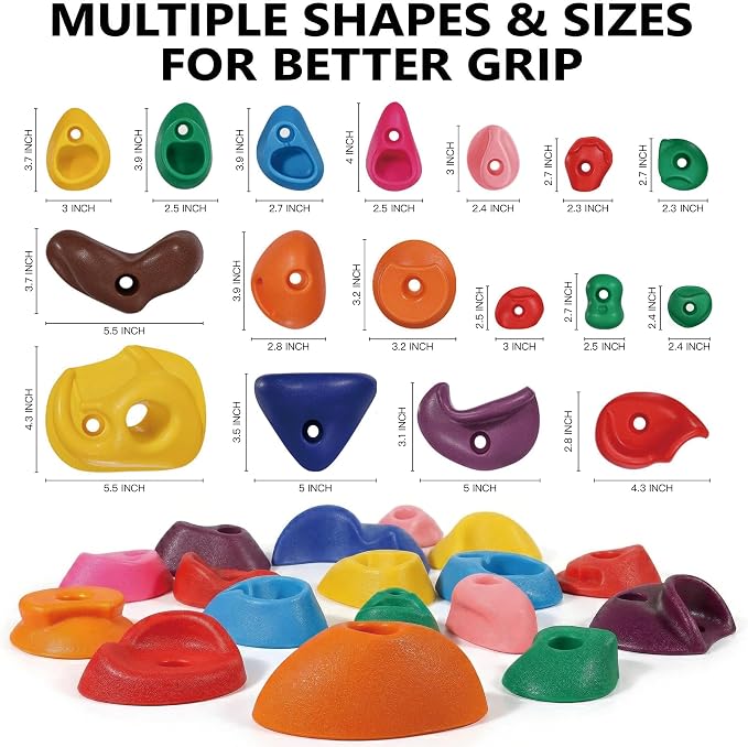 Rock Climbing Holds for Kids, 32 PCS Rock Wall Holds with Hardware, Indoor Outdoor Climbing Grips for Backyard Playset & Home Wall, Easy Install, Multicolor