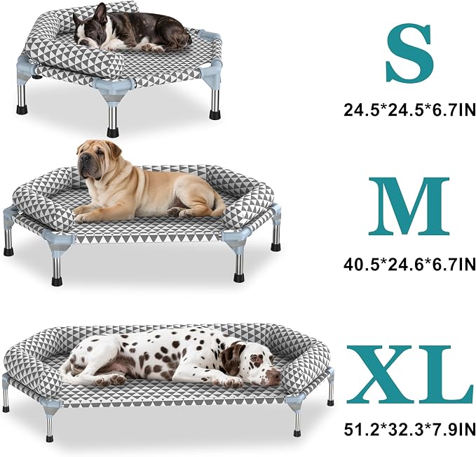 Orthopedic Dog Beds for Large Dogs,U-Shaped Bolster ,Up to 130 lbs | 6-Sided Design,Elevated Dog bed,Breathable Fabric, Dual-Layer Cotton, Stainless Steel Frame, Anti-Slip Feet