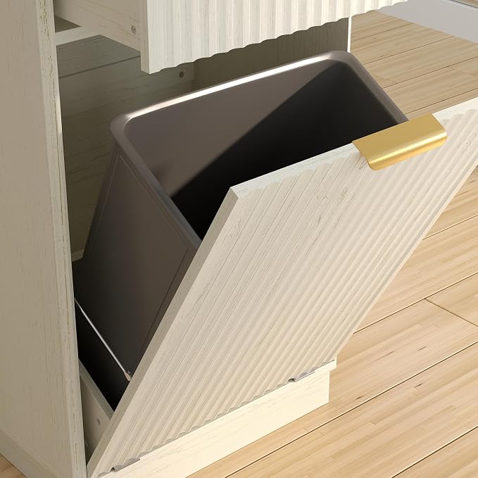 10-Gallon Single Tilt Out Trash Can Cabinet with Drawer,Kitchen Trash Can Cabinet Garbage Recycling Cabinet Wooden Dog-Proof Trash Cabinet for Dining Room and Kitchen,Laundry Room