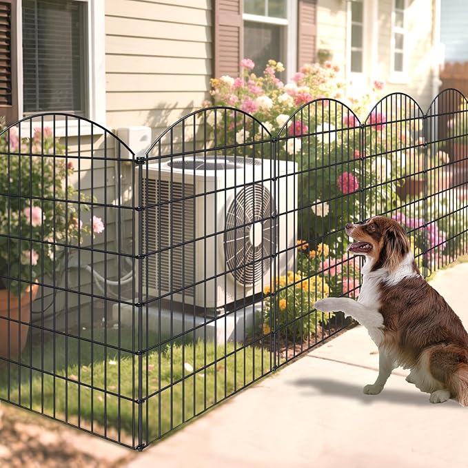FOREHOGAR Metal Garden Fence 48in (H) x 12.7ft (L), 5 Panels + 6 Stakes Dog Fence Border Fence Animal Barrier, No Dig Garden Fencing for Yard Flower Bed Lawn Patio Outdoor, CTW4805 Black