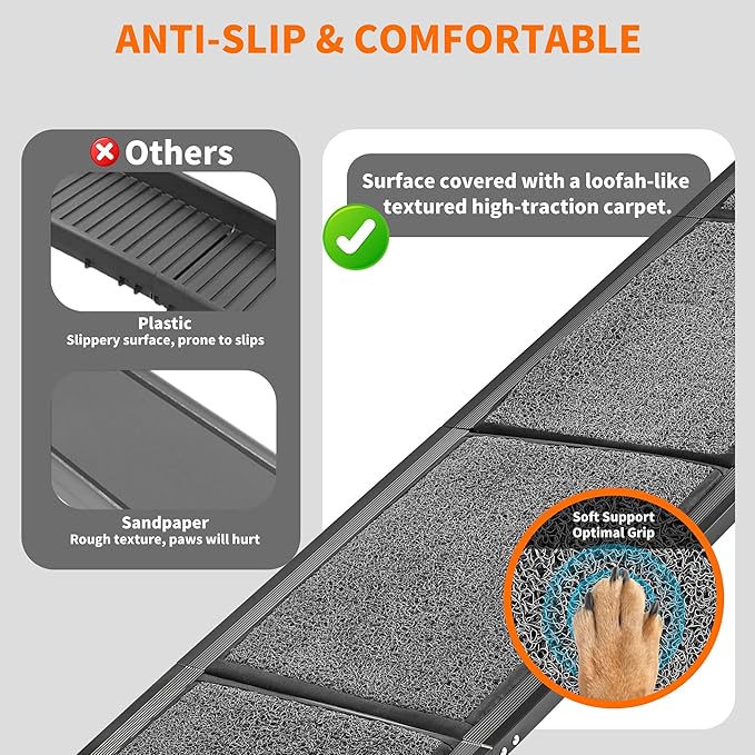 Dog Ramp for Car SUV & Truck, Portable Dog Ramps for Large Dogs | 63" Long & 17.3" Wide, Non-Slip Rug Surface, Dog Car Ramp Up to 250LBS
