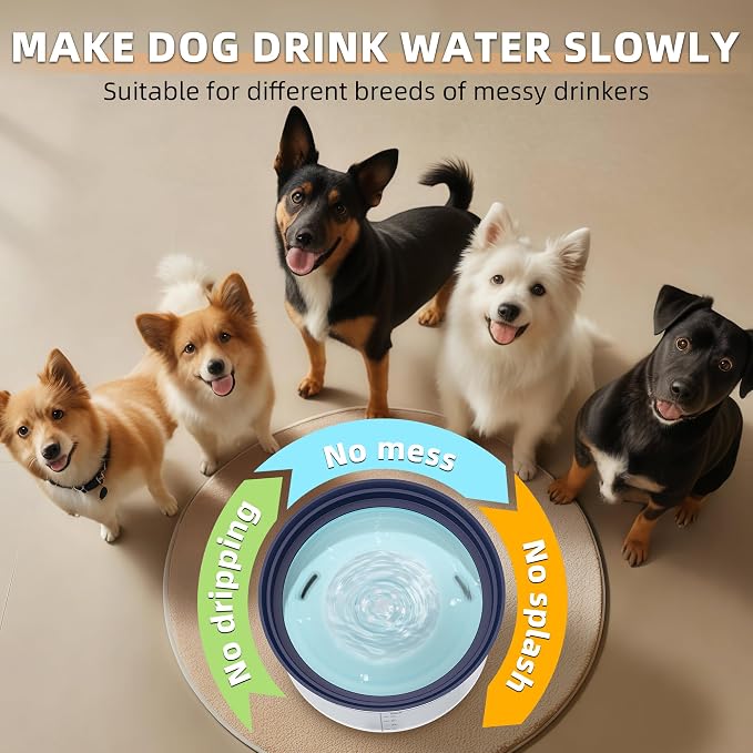Decflow 1.2Gallon Dog Water Bowl No Spill, 4.5L Large Capacity Spill Proof Dog Bowls with Transparent Floating Disk, No Splash Slow Drinking Dog Bowl for Sloppy Messy Drinkers