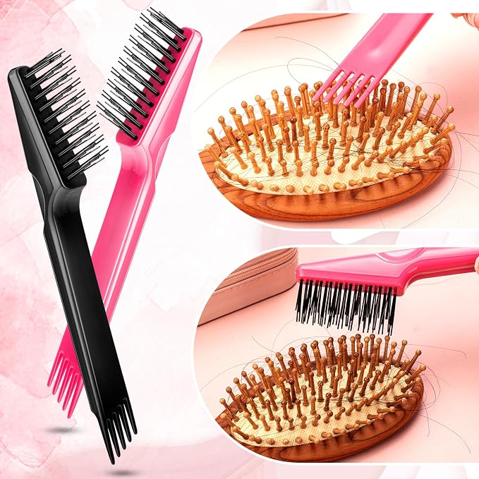 Yaomiao 2 Pcs Hair Brush Cleaner Tool 2-in-1, Black and Pink Hairbrush Cleaner for Removing Hair Dust, Mini Comb for Removing Dirt, Home Salon Use