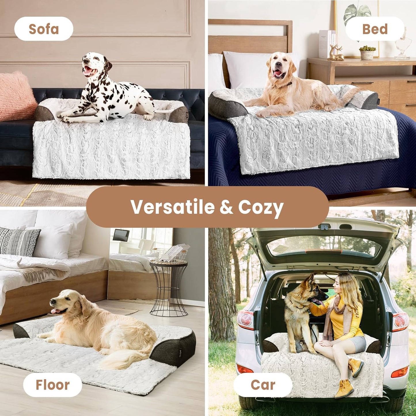 Calming Extra Large Dog Couch Bed, 45 x 37 inch Waterproof Memory Foam Dog Bed for Couch, Durable Fluffy Fuzzy Dog Bed Mats with Washable Removable Cover Protector for Sofa, Bedside - Grey
