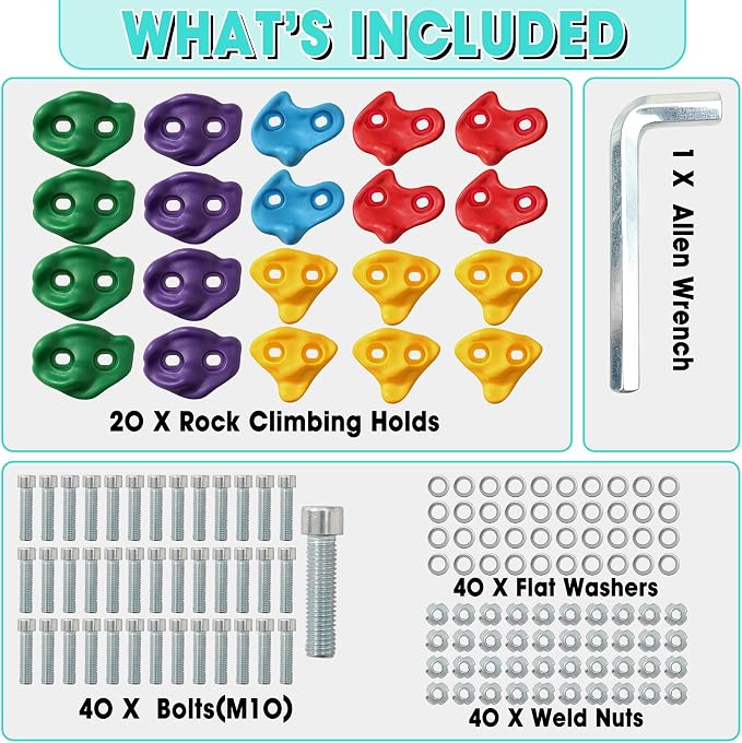 20 PCS Large Rock Climbing Holds for Kids, Large Climbing Holds Adult Rock Wall Holds Climbing Rock Wall Grips for Indoor and Outdoor Playground Play Set with Hardware