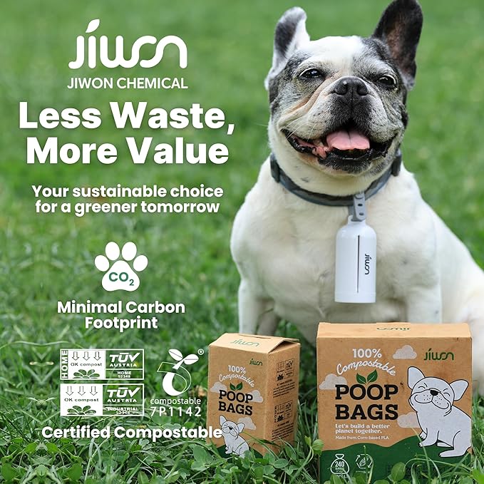 JIWON 100% Certified Home Compostable Dog Poop Bags, 240 Count (16 Rolls), 9"x13", OK Compost & Seedling, Thick & Leakproof, Plant Based Compostable Waste Bags, Unscented