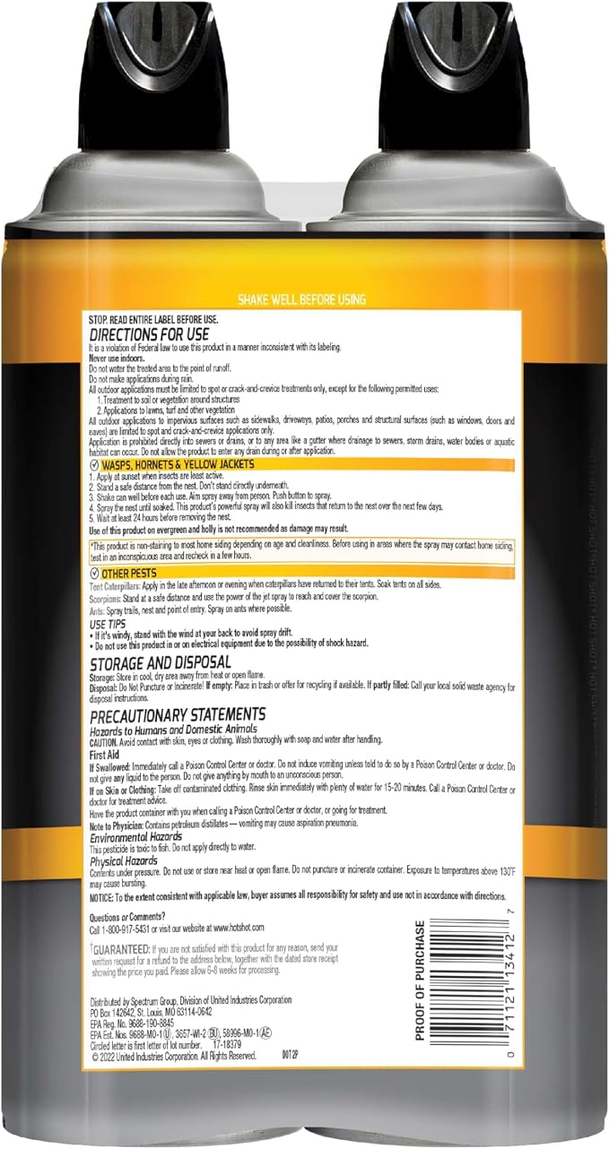 Hot Shot Wasp and Hornet Killer Aerosol, Up to 27-Foot Jet Spray, 14 Ounces, 2 Pack