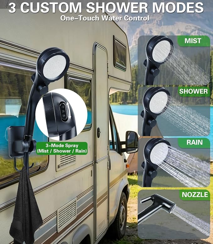 Beviliu Portable Camping Shower – 3 Gallon & 5 Gallon Food-Grade Jug, Rechargeable Pump, IPX8 Waterproof, Lightweight & Extra-Large Portable Shower for Camping, Beach, RV, Pet