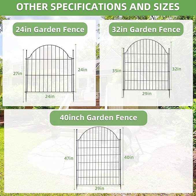 Blingluck Decorative Metal Garden Fence 5 Panels, 32in (H) x 11.8ft (L) No Dig Dog Fence Outdoor for Yard, Temporary Rustproof Metal Wire Rabbit Dog Garden Border Fencing for Patio