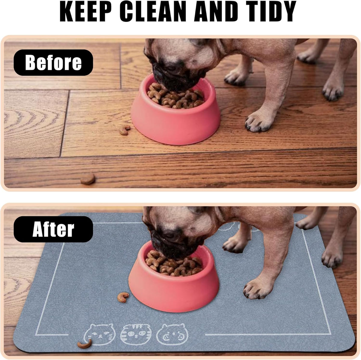 YCT Cat Pet Food Mat - Non-Slip Bottom Absorbent Quick Dry Feeding Mat for Dogs and Cats - Pet Supplies, 16.9"x24" Beige