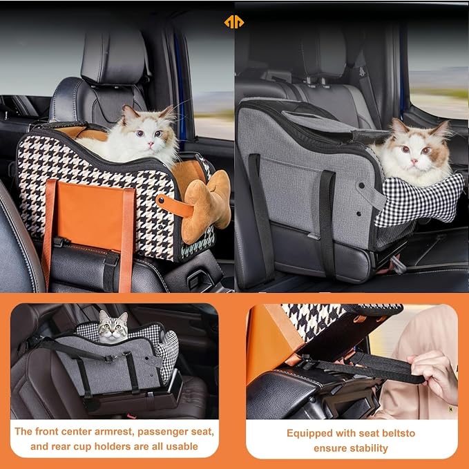 Center Console Dog Car Seat with Breathable Mesh Cover, Pet Puppy Car Seat, Middle Console Dog Armrest Booster Seat with Ventilated Mesh for Small Dogs&Cats,16.5''*9.8''*9''