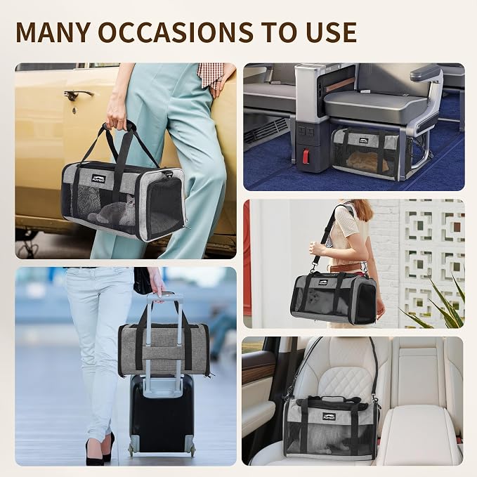Pet Carrier Airline Approved, Soft Sided Cat Carrier for Small Pets up to 13 lbs, TSA Approved Dog Travel Bag, Portable Soft Sided Pet Carrier for Kittens and Puppies (Black, Travel Litter Box)