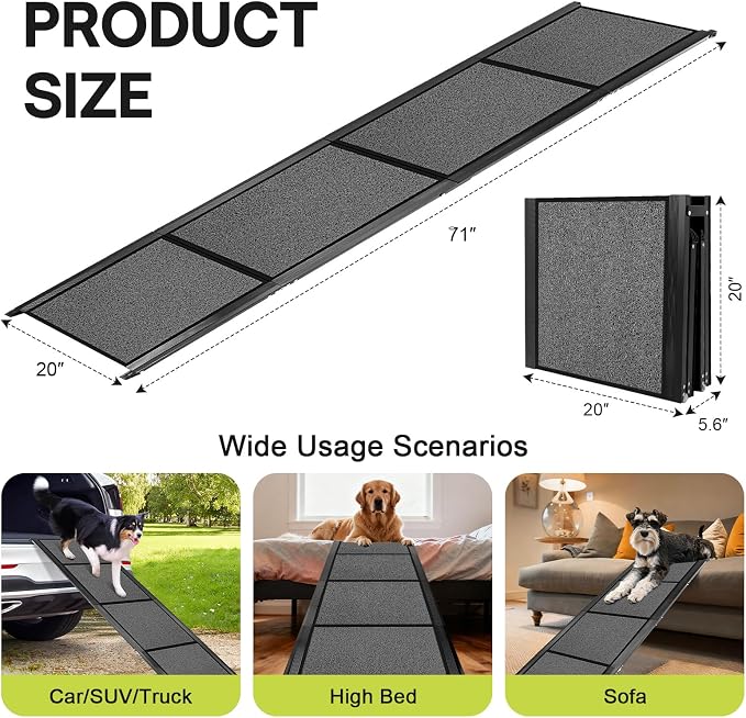 ππ'' & ππ" Wide Dog Ramp for Large Dogs, Holds 250LBS & Gentle Slope for Joint Care - Dog Car Ramp with Upgrade Non-Slip Surface - Portable Folding Pet Ramps for Senior Pets Enter into SUV, Truck