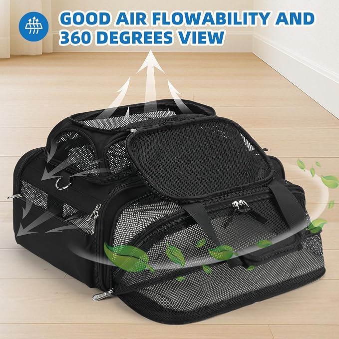 pidipiti 18x14x8 TSA Approved,top and Side Expandable pet Carrier for Extra-Small Dog Under 6 lbs,or Medium cat Under 10 lbs,for Airlines only Have 8'' Height Space underseat