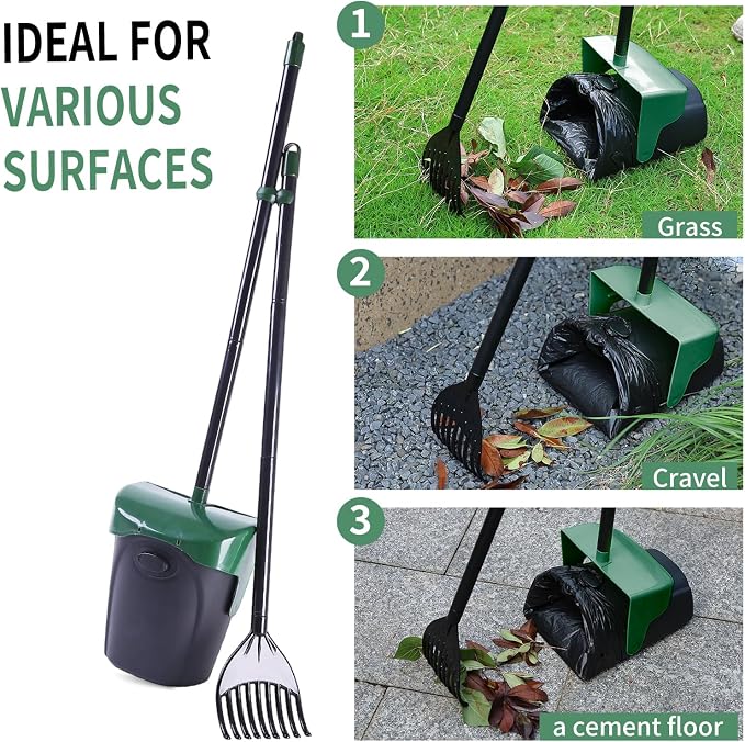 ienjoyed Pooper Scooper Large Swivel Bin & Rake with 160 Waste Bags,Heavy Duty Dog Pooper Scooper with Bag Attachment for Dogs, Long Handle Poop Scooper with Lid for Yard, Grass, Gravel(Dark Green)