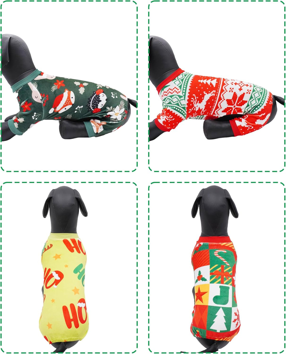 PET SHOW 4 Pack Christmas Dog Pajamas Holiday Dog Clothes for Small Medium Dogs Girl Boy Soft Stretchy PJs Xmas Jumpsuit Puppy Onesies Red Green Outfits with Sleeve Pets Dachshund Costume XXL