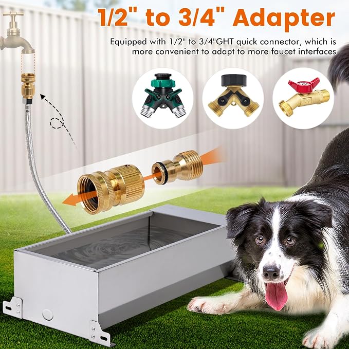 Automatic Large Dog Water Bowl Dispenser Outdoor Stainless Steel Automatic Livestock Water Trough Large Capacity Auto Fill Dog Waterer with Float Valve, for Chicken Geese Duck Goat Pig