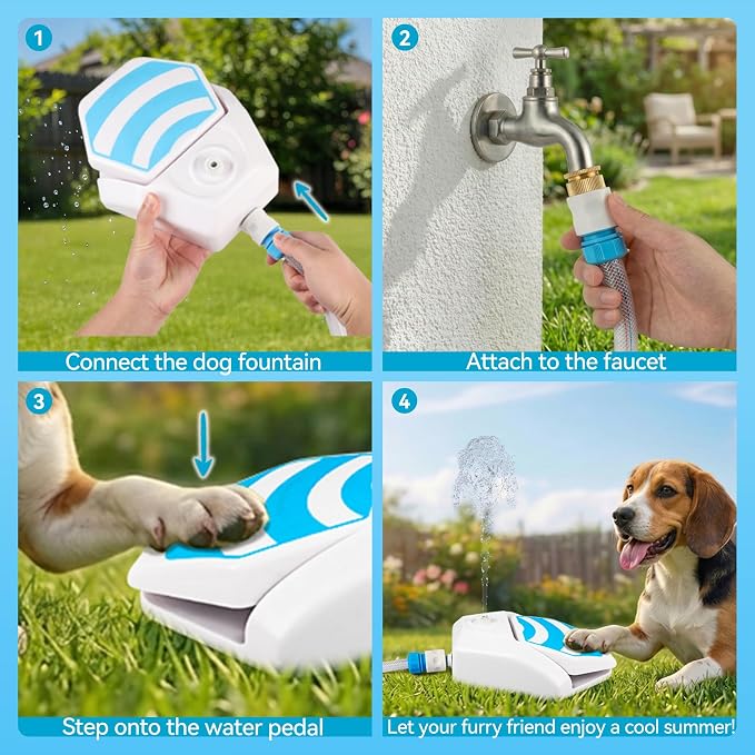 ALL FOR PAWS Outdoor Paw Activated Dog Water Fountain, Step On Dog Water Dispenser, Dog Drinking Fountain with Hose and Connectors (1/2" & 3/4"), Cooling Water Sprinkler for Yard, Garden & Lawn
