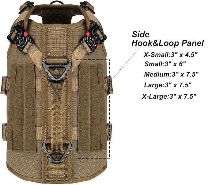 ICEFANG No Pull Tactical Dog Harness for Small Dogs,Adjustable Dog Vest | Control Handle,MOLLE Panel,Front Hook,3 Leash Clips,Soft Padded,for walking training,Brown,Small