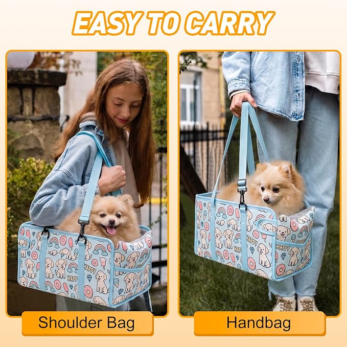 Console Dog Car Seat for Small Dogs, Foldable Booster Seat, Blue Puppy | Portable Booster Seat Sits On Car Console/ Armrest. Foldable for Easy Storage. for Center Console, Easy To Clean.