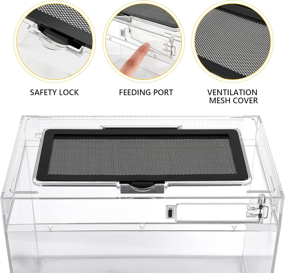 Reptile PC Terrarium,Anti Breakage 19.5x9.4x10.5 in Amphibians Tank Starter Kits,Top Sliding Door Gecko Starter Screen Ventilation Mini Habitat Cages,Hygrometer Thermometer,Hide Cave,Tweezer,Sprayer