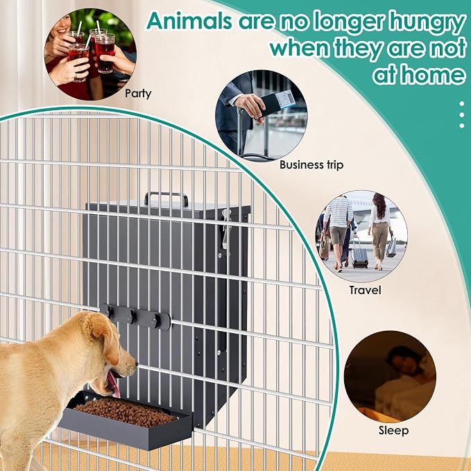 Hanging Cage Automatic Dog Feeder Large Breed,12L Dog Food Dispenser | Auto Dog Feeder with Large Feeding Mouth Kennel Kennel-Gravity Pet Cage Feeder Galvanized Steel for Dog Rabbit,Chicken,Pet
