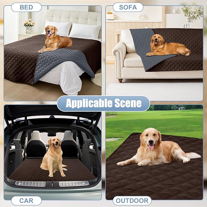 Smiry Waterproof Dog Bed Cover Pet Blanket, Soft Washable Dog Blanket for Furniture Bed Couch Sofa Reversible, Checkered (82"x82", Chocolate/Dark Grey)