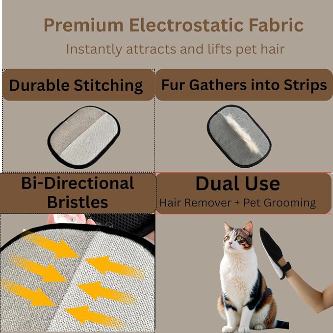 Pet Hair Removal Glove for Cats & Dogs, Upgraded Five-Finger Electrostatic Pet Hair Gloves, Reusable Magic Brush Pet Hair Remover Tool for Clothing, Laundry, Couch, Carpet & Car Seat