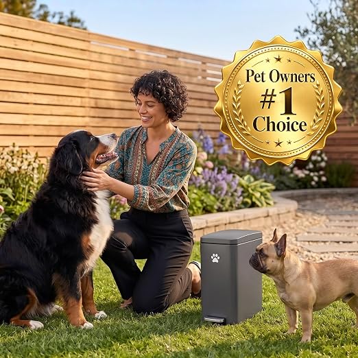 iTouchless 3 Gallon / 12 Liter Outdoor Pet Waste Bin with AbsorbX Odor Filter - Stainless Steel Garbage Can with Lid & Pedal - Small Trash Can for Patio, Deck, Yard, and Garage, Matte Gray