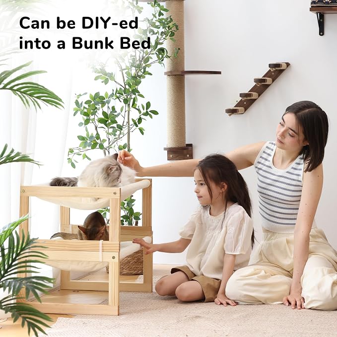 FUKUMARU Large Cat Hammock, Raised Dog Bed for Indoor and Outdoor, Washable | 21" Wooden Pet Beds, Cozy Velvet Cat Couch, Elevated Pet Sofa for Puppy, Bunny and Small Animal