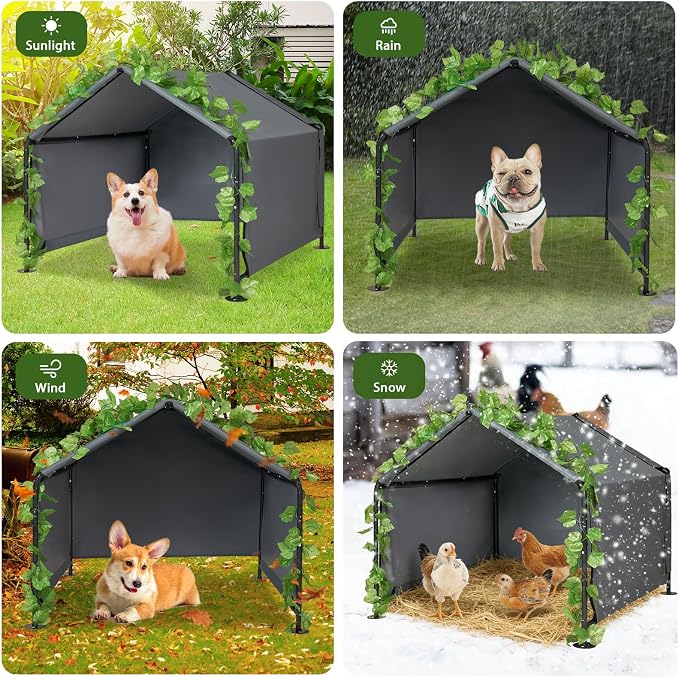 Large Dog Shade for Outside - Outdoor Dog Canopy Pet House Dog Tent Shelter | 4 x 4 x 3.3 ft Dog Tent with Upgraded Doors, Outside Sun Rain Snow Canopy Pet House for Dogs, Dog House for Small Animals